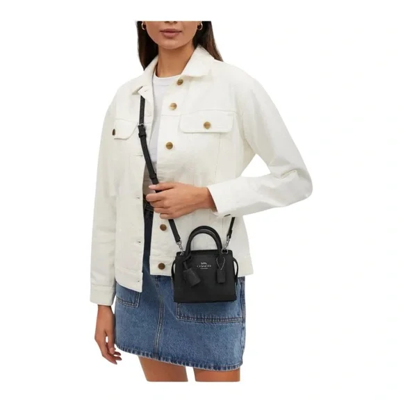 🖤 Coach Andrea Mini Carryall Satchel in Black Croc Embossed Leather | MSRP $398 - Picture 7 of 8